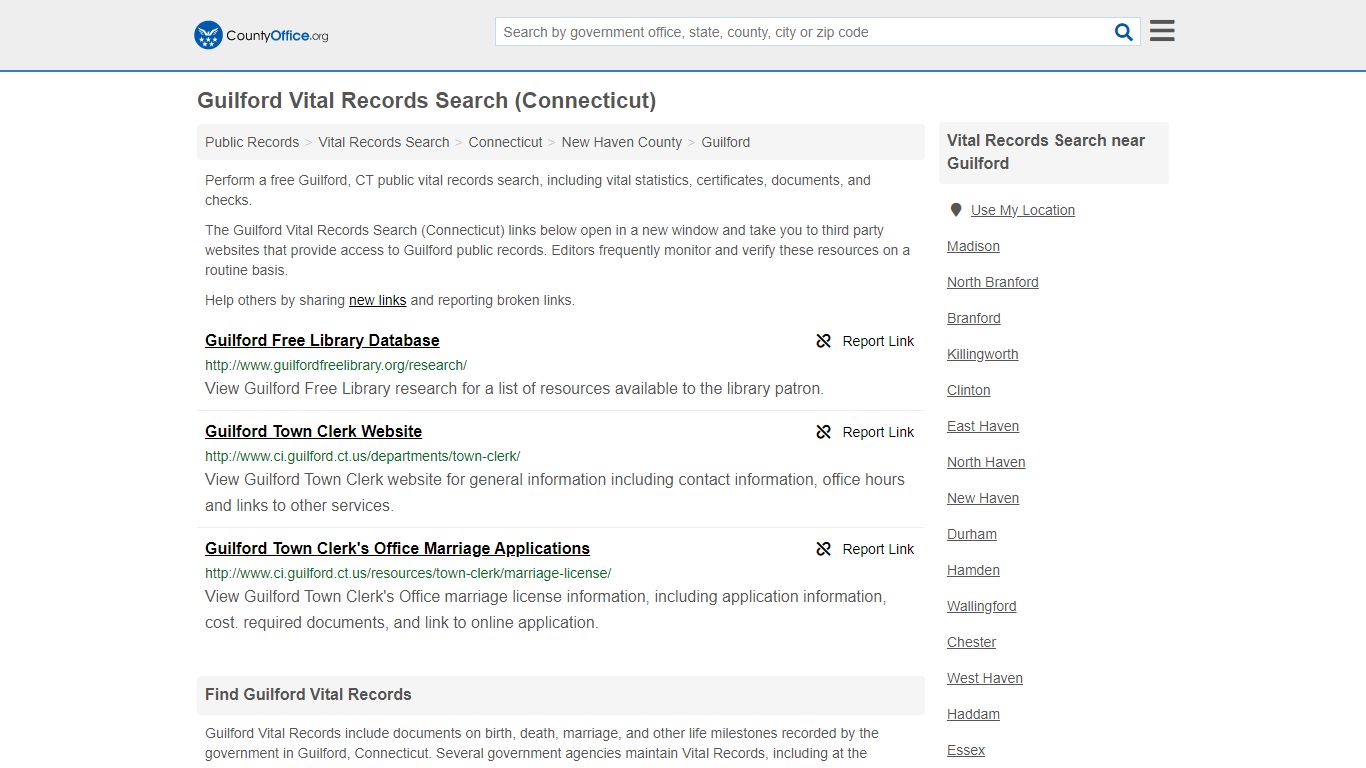 Vital Records Search - Guilford, CT (Birth, Death, Marriage & Divorce ...