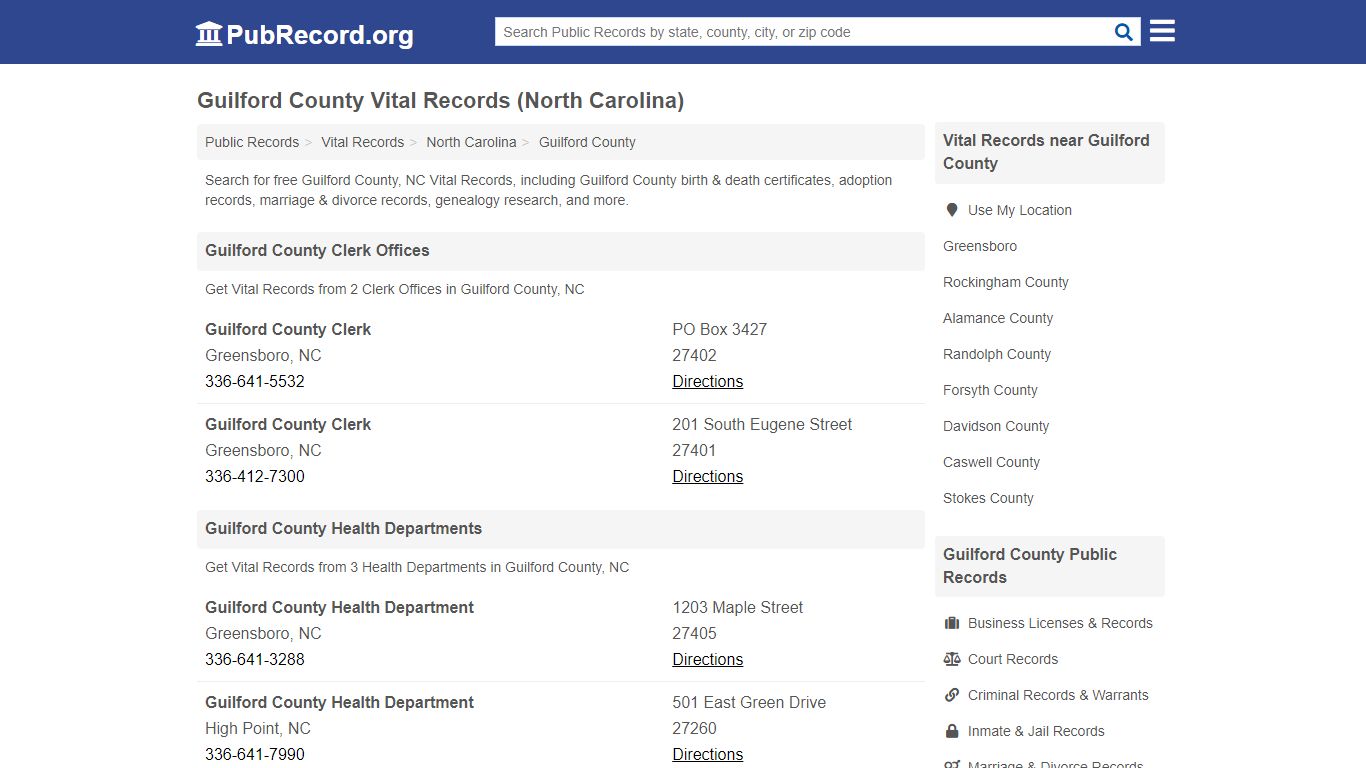 Guilford County Vital Records (North Carolina) - PubRecord.org